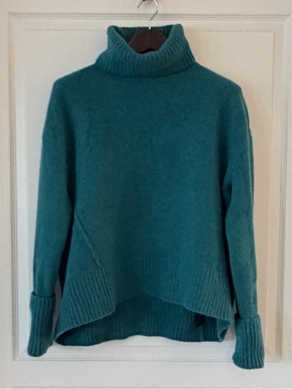 & Other Stories Teal High-Low Chunky Turtleneck Sweater